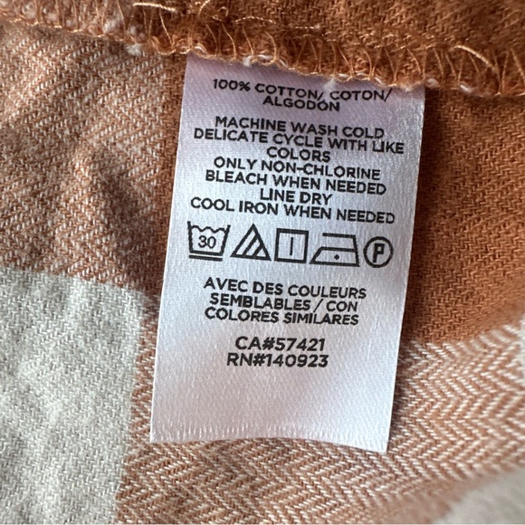 LOFT Plaid Flannel Scoop Hem Peter Pan Collar Puff Shoulder Button down Shirt L - Picture 9 of 9